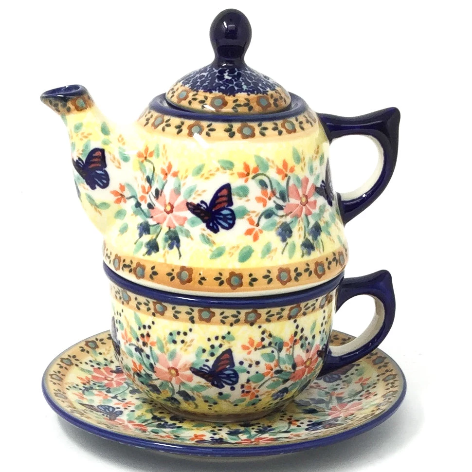 Janelle Imports Teapot W/Cup & Saucer In Butterfly Meadow 3 Janelle Imports Teapot W/Cup & Saucer In Butterfly Meadow
