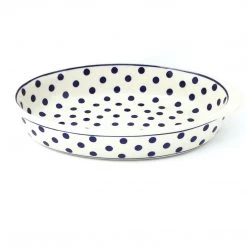 Janelle Imports Sm Oval Baker W/Handles In Blue Polka-Dot