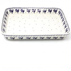 Janelle Imports Lg Rectangular Baker In Blue Roosters