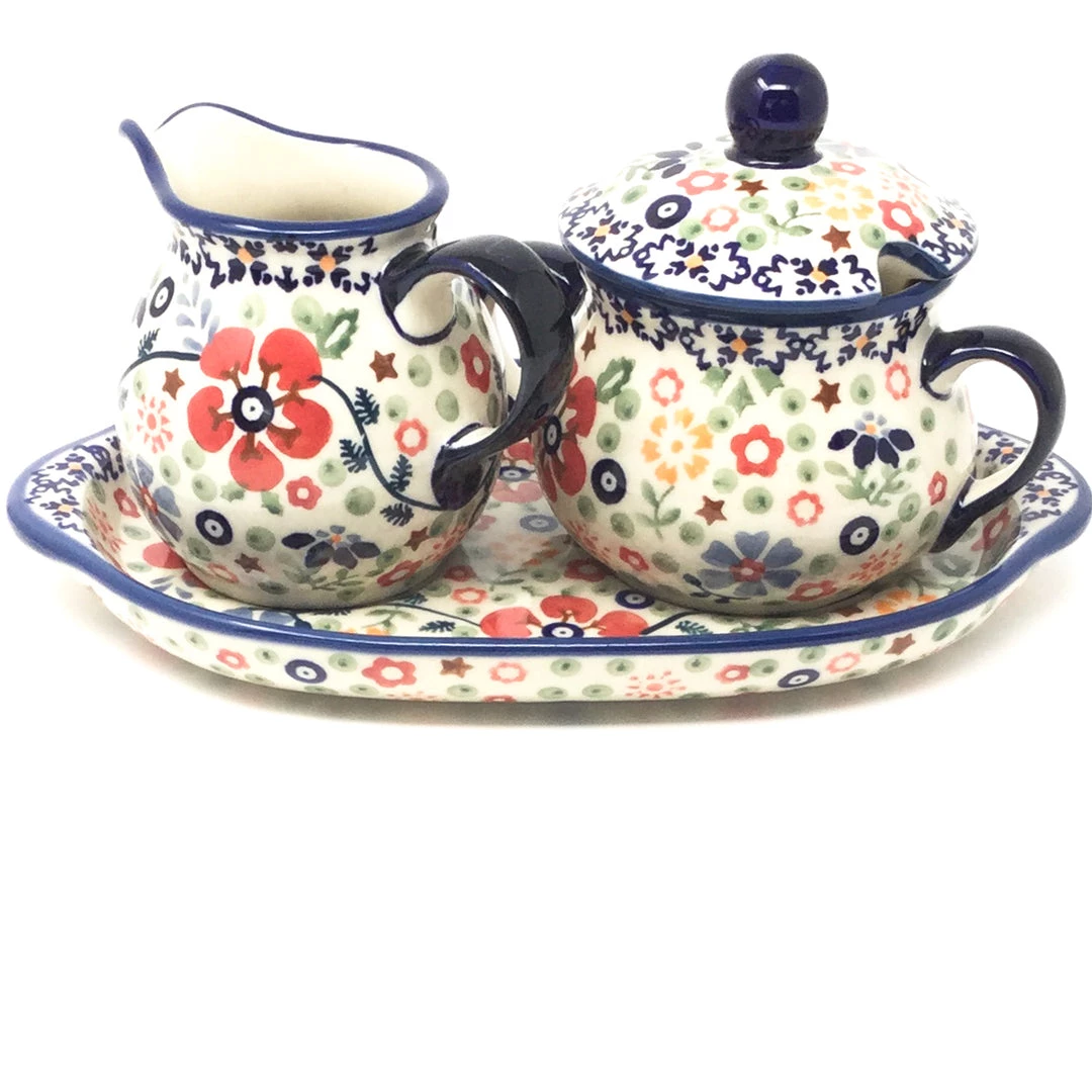 Janelle Imports Creamer & Sugar Set W/Tray In Summer Arrangement 3 Janelle Imports Creamer & Sugar Set W/Tray In Summer Arrangement