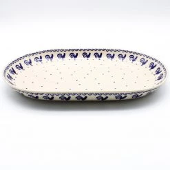 Janelle Imports Lg Oval Platter In Blue Roosters