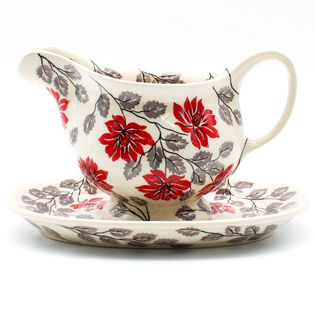 Janelle Imports Gravy Boat W/Tray 1 Qt In Red & Gray 3 Janelle Imports Gravy Boat W/Tray 1 Qt In Red & Gray