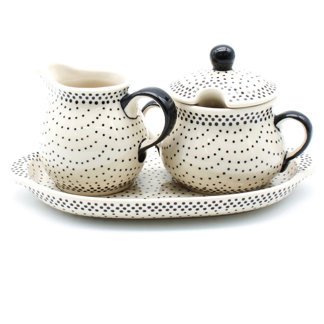 Janelle Imports Creamer & Sugar Set W/Tray In Black Elegance 3 Janelle Imports Creamer & Sugar Set W/Tray In Black Elegance