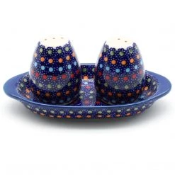 Janelle Imports Salt & Pepper Set W/Tray In Multi-Colored Dots