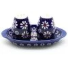Janelle Imports Salt & Pepper Set W/Tray In Flowers On Blue 1 Janelle Imports Salt & Pepper Set W/Tray In Flowers On Blue