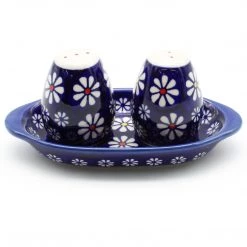 Janelle Imports Salt & Pepper Set W/Tray In Flowers On Blue