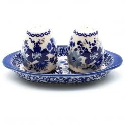 Janelle Imports Salt & Pepper Set W/Tray In Stunning Blue