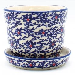 Janelle Imports Sm Flower Pot W/Plate In Touch Of Red