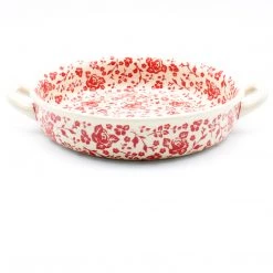 Janelle Imports Round Baker W/Handles In Antique Red