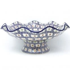 Janelle Imports Fluted Pedestal Bowl In Modern Checkers