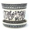 Janelle Imports Sm Flower Pot W/Plate In Gray & Black