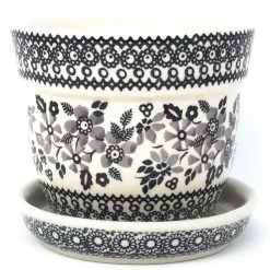 Janelle Imports Sm Flower Pot W/Plate In Gray & Black