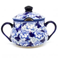 Janelle Imports Family Style Sugar Bowl 14 Oz In Blue Butterfly