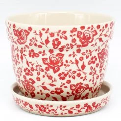 Janelle Imports Md Flower Pot W/Plate In Antique Red
