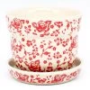 Janelle Imports Sm Flower Pot W/Plate In Antique Red