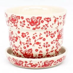 Janelle Imports Sm Flower Pot W/Plate In Antique Red