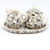 Janelle Imports Creamer & Sugar Set W/Tray In Modern Gray & Black