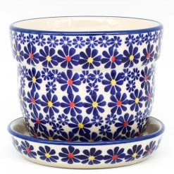 Janelle Imports Sm Flower Pot W/Plate In Flowers On White