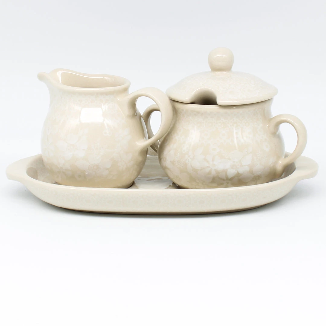 Janelle Imports Creamer & Sugar Set W/Tray In White On White 3 Janelle Imports Creamer & Sugar Set W/Tray In White On White