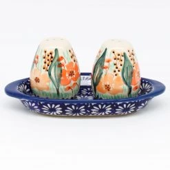 Janelle Imports Salt & Pepper Set W/Tray In Sunshine Meadow