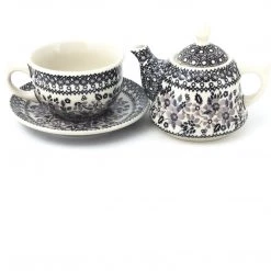 Janelle Imports Teapot W/Cup & Saucer In Gray & Black