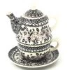 Janelle Imports Teapot W/Cup & Saucer In Gray & Black 1 Janelle Imports Teapot W/Cup & Saucer In Gray & Black