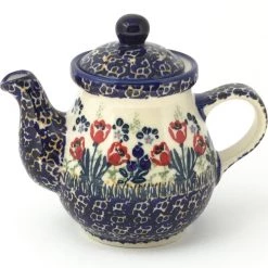 Janelle Imports Night Time Teapot 12 Oz In Red Tulips