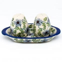 Janelle Imports Salt & Pepper Set W/Tray In Blue Clematis