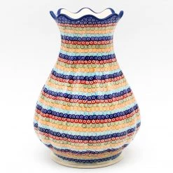 Janelle Imports Scalloped Vase In Multi-Colored Flowers