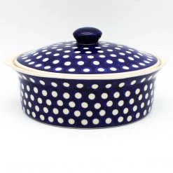 Janelle Imports Round Covered Server 3 Qt In White Polka-Dot