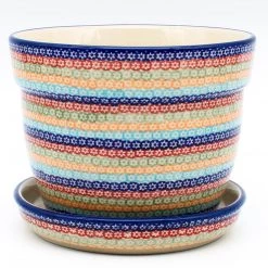 Janelle Imports Md Flower Pot W/Plate In Multi-Colored Flowers