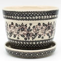 Janelle Imports Md Flower Pot W/Plate In Gray & Black