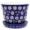 Janelle Imports Md Flower Pot W/Plate In Flowers On Blue