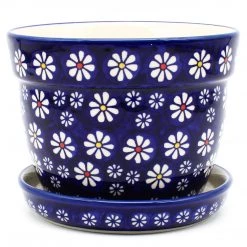 Janelle Imports Md Flower Pot W/Plate In Flowers On Blue