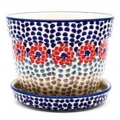 Janelle Imports Md Flower Pot W/Plate In Red Zinnia