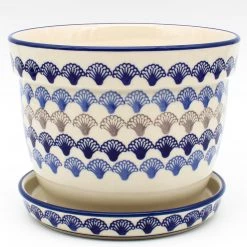 Janelle Imports Lg Flower Pot W/Plate In Seashells