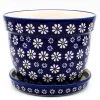 Janelle Imports Lg Flower Pot W/Plate In Flowers On Blue