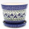 Janelle Imports Lg Flower Pot W/Plate In Alpine Blue