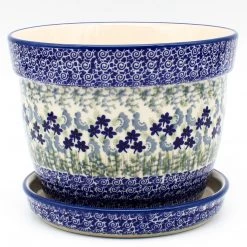 Janelle Imports Lg Flower Pot W/Plate In Alpine Blue