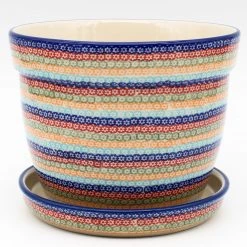 Janelle Imports Lg Flower Pot W/Plate In Multi-Colored Flowers