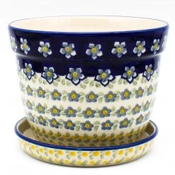 Janelle Imports Lg Flower Pot W/Plate In Periwinkle