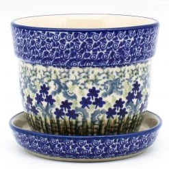 Janelle Imports Sm Flower Pot W/Plate In Alpine Blue