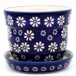 Janelle Imports Sm Flower Pot W/Plate In Flowers On Blue