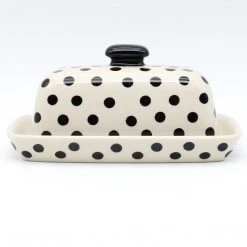 Janelle Imports Butter Dish In Black Polka-Dot