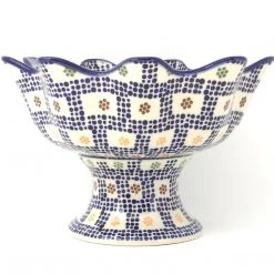 Janelle Imports Pedestal Berry Bowl In Modern Checkers