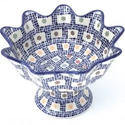 Janelle Imports Pedestal Berry Bowl In Modern Checkers