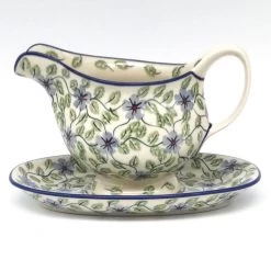 Janelle Imports Gravy Boat W/Tray 1 Qt In Blue Clematis