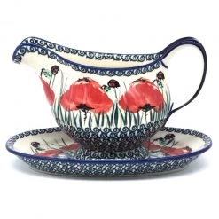 Janelle Imports Gravy Boat W/Tray 1 Qt In Polish Poppy