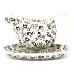 Janelle Imports Gravy Boat W/Tray 1 Qt In Modern Gray & Black