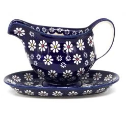 Janelle Imports Gravy Boat W/Tray 1 Qt In Flowers On Blue
